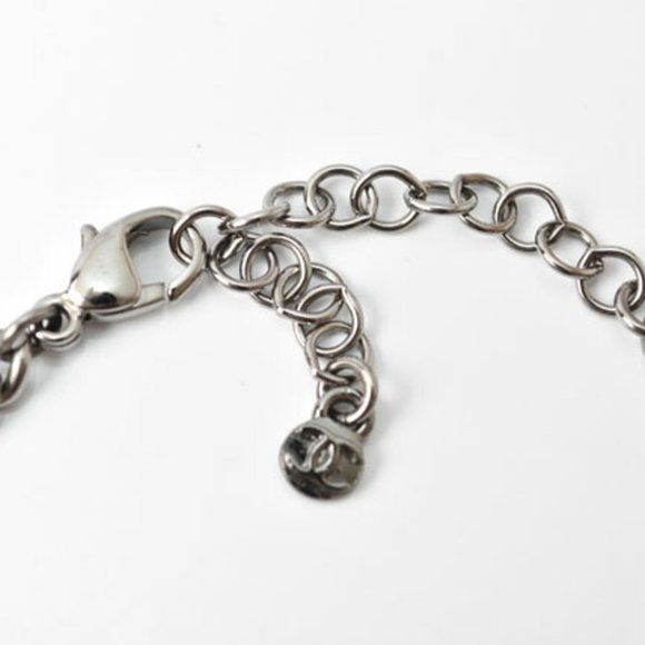 CHANEL necklace pendant CC mark rhinestone pearl black white silver